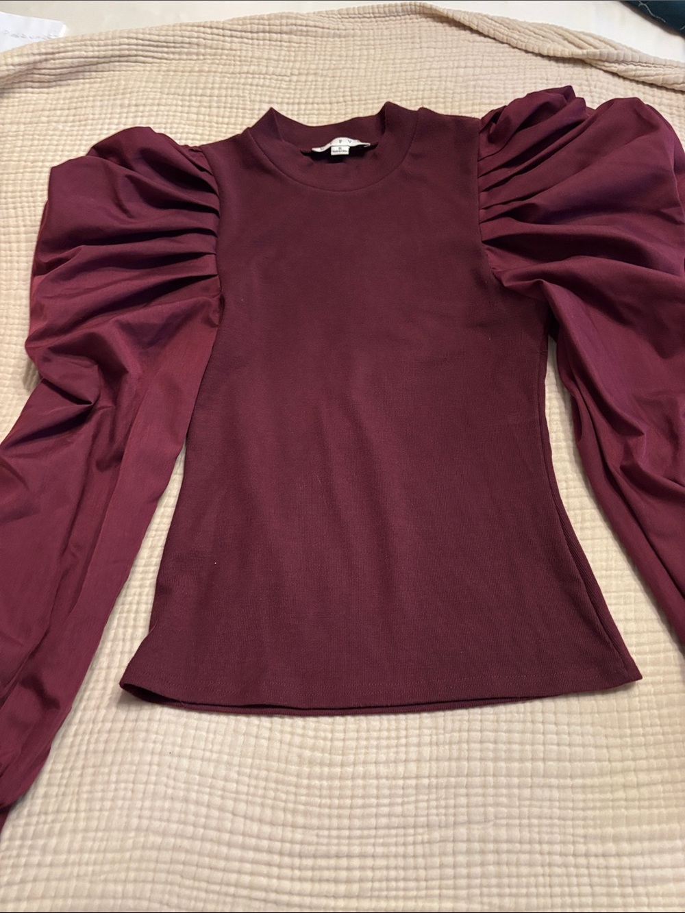 HYFVE Burgundy Puff-Sleeve Long Sleeve Top